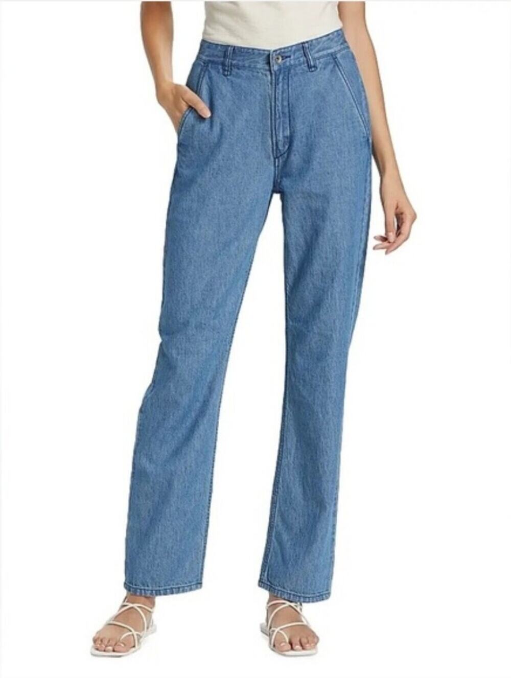 Rag & Bone Alex Tailored Straight Leg Linen Blend Denim Pants Trousers Size 25